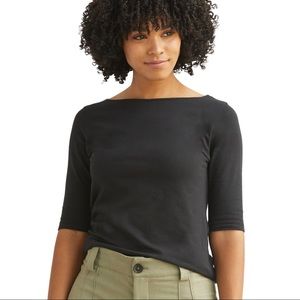 Zara Black boatneck top/shirt organic cotton medium